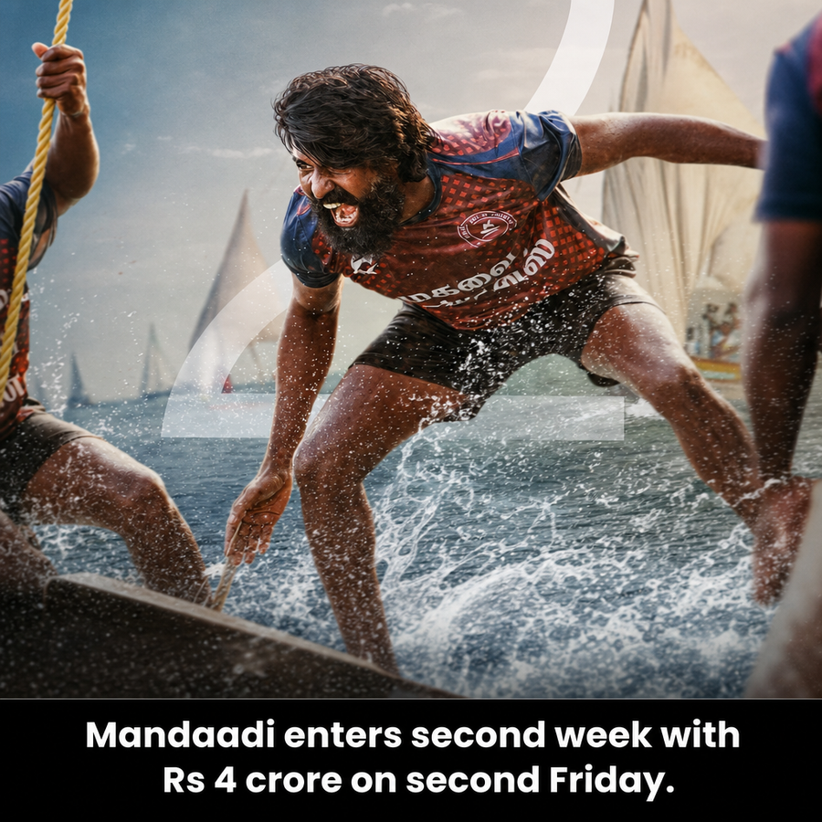 Poster for Soori-starrer Mandaadi, action drama set in a coastal village.