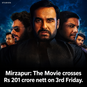 Graphic illustrating Mirzapur: The Movie box-office milestone reaching Rs 201.25 crore nett.