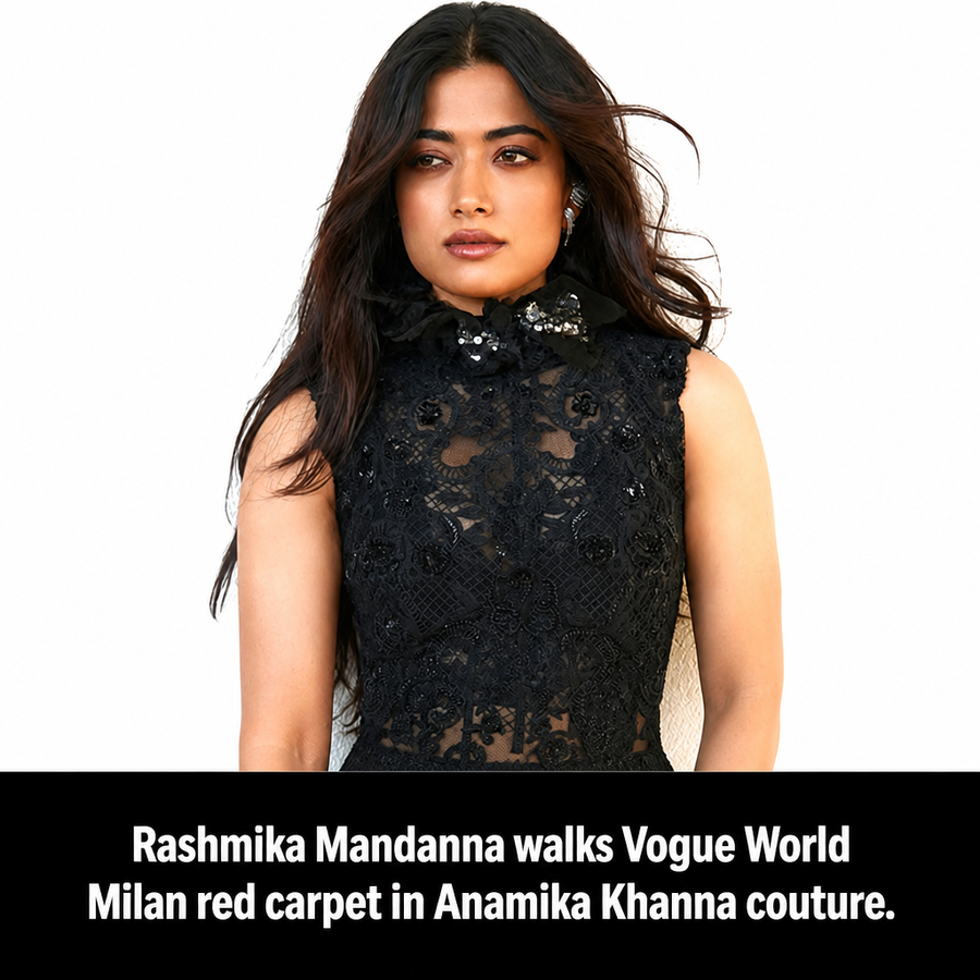Rashmika Mandanna walks Vogue World Milan Red Carpet in Anamika Khanna couture