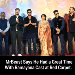 MrBeast on the Ramayana red carpet with Ranbir Kapoor and Sai Pallavi