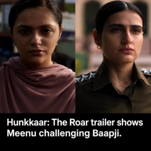 Scene from Hunkkaar: The Roar trailer showing Meenu at a police station accusing Baapji