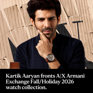 Kartik Aaryan in A|X Armani Exchange Fall/Holiday 2026 watch collection