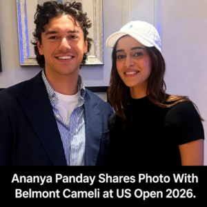 Ananya Panday poses with Belmont Cameli at US Open 2026 Women’s Final