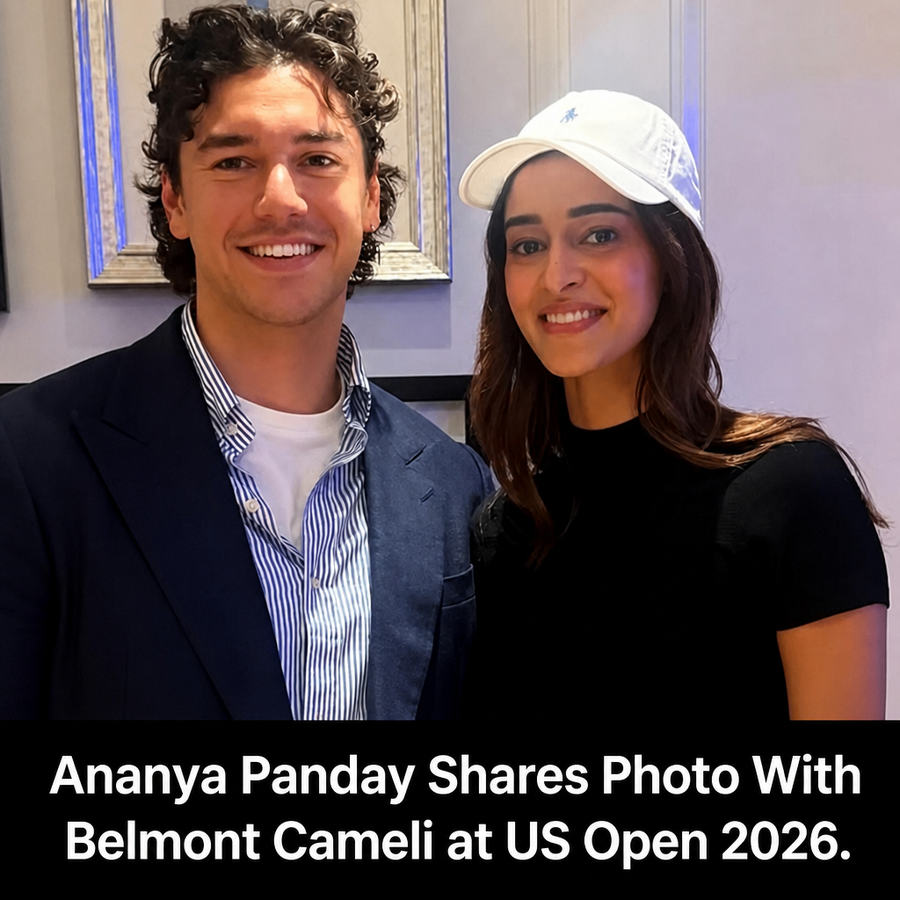 Ananya Panday poses with Belmont Cameli at US Open 2026 Women’s Final