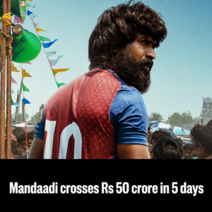 Mandaadi film still featuring Soori in a sports-action moment.