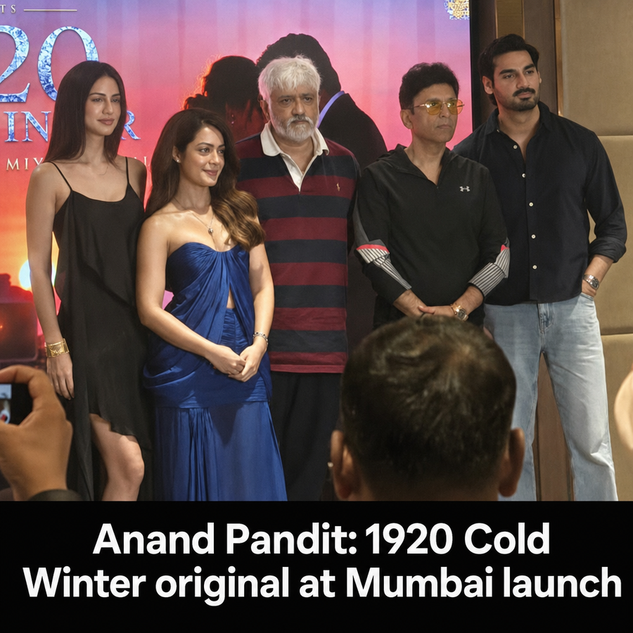 Attendees at the Mumbai launch of 1920 Cold Winter: Ahan Shetty, Anya Singh, Larissa Bonesi, Vikram Bhatt and Anand Pandit.