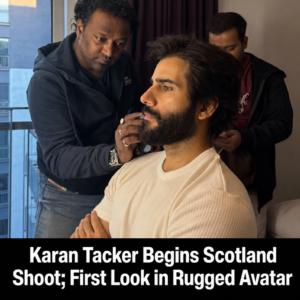 Karan Tacker on set in Scotland with rugged look